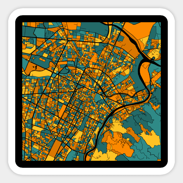 Turin Map Pattern in Orange & Teal Sticker by PatternMaps